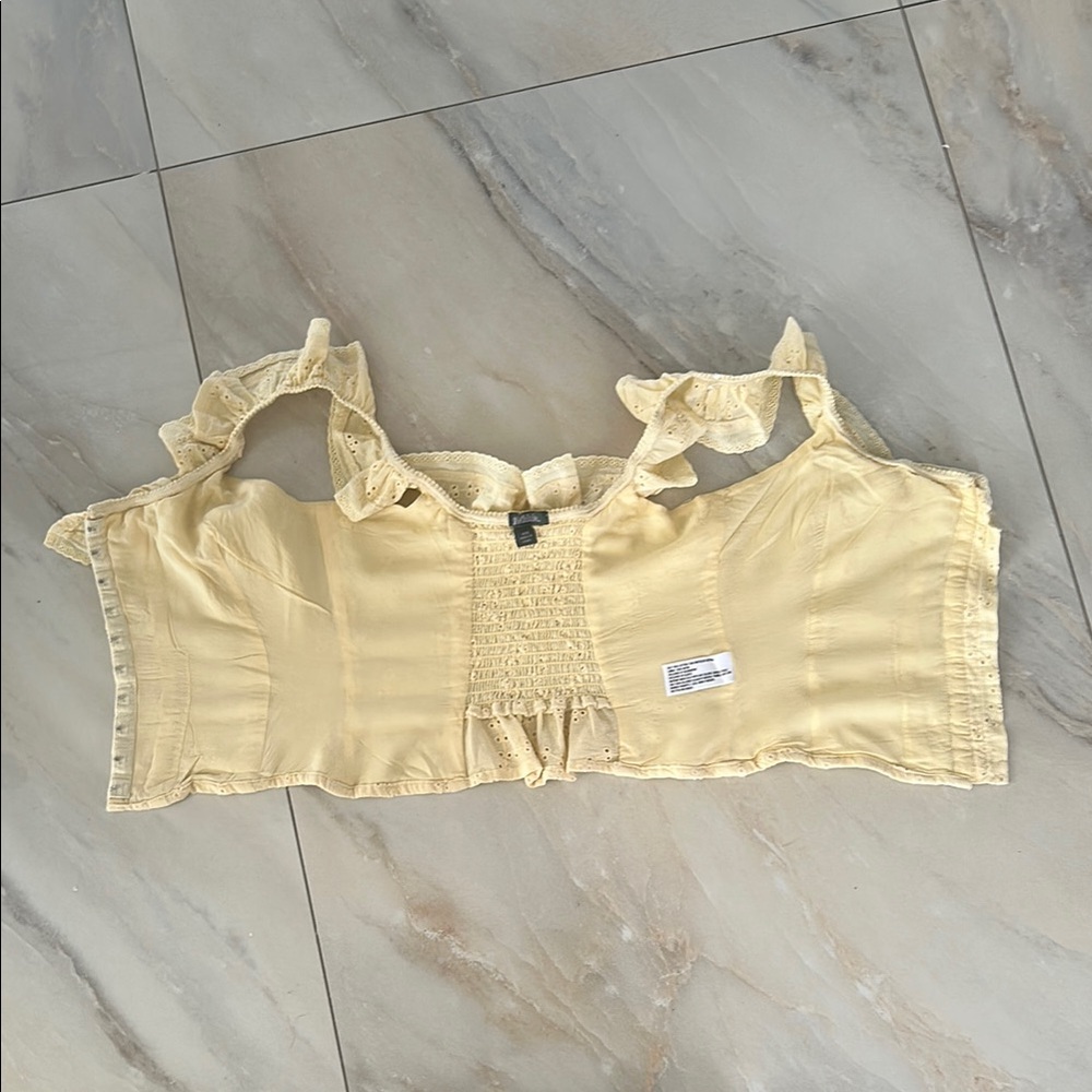 Women's yellow Eyelet Ruffle Crop Top